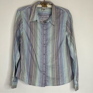 coldwater creek Women’s xl blouse Shirt Multi Colored Stripe Stretch Blue Purple